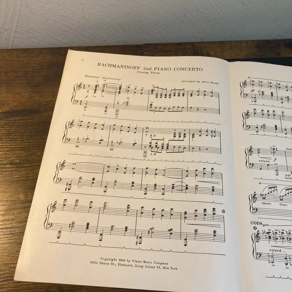 Rachmaninoff Piano Concerto Sheet Music By Allan Small 1955 Claire Music Company